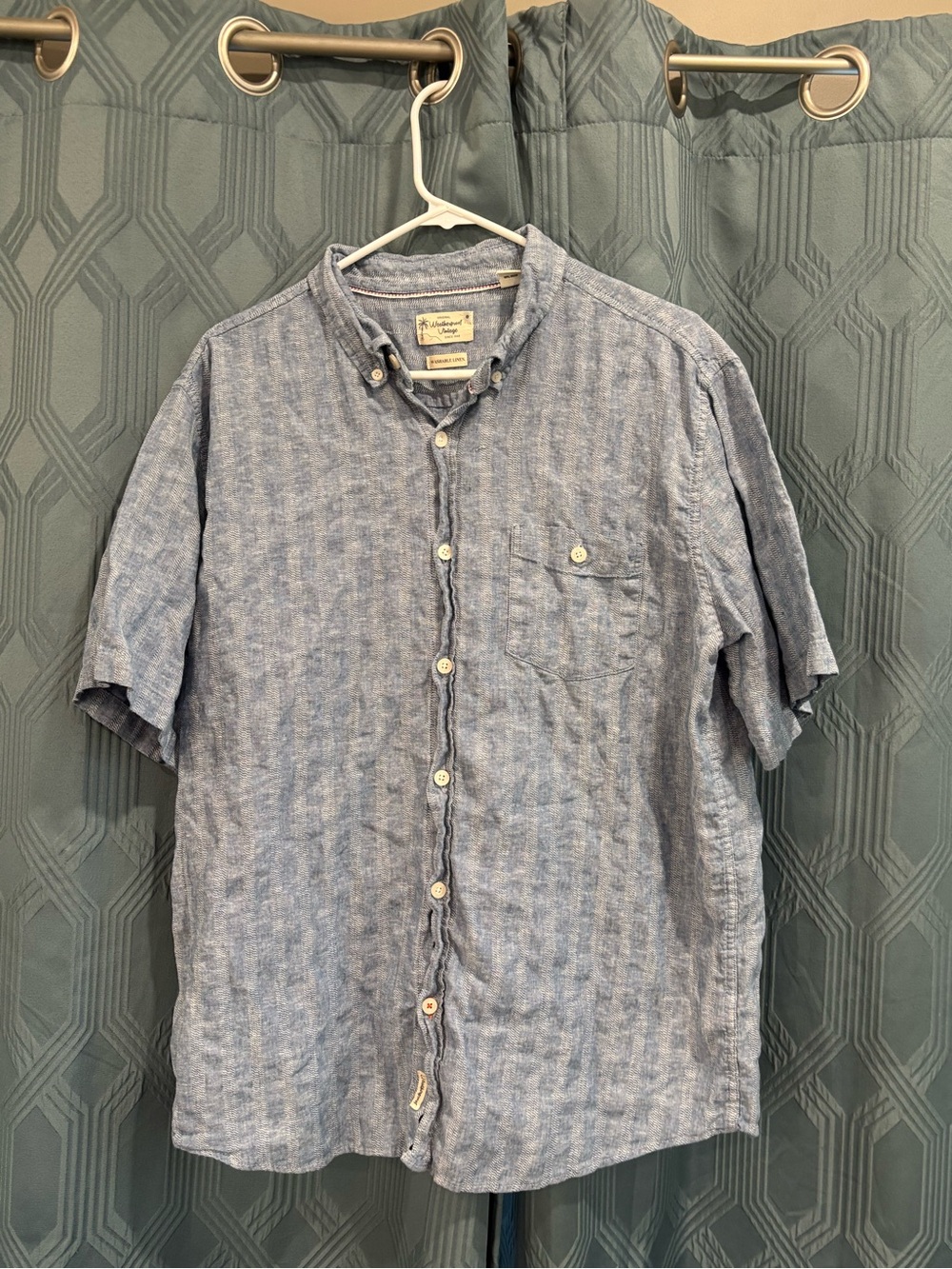 Weatherproof Light Blue Linen Short Sleeve Button-Down Shirt